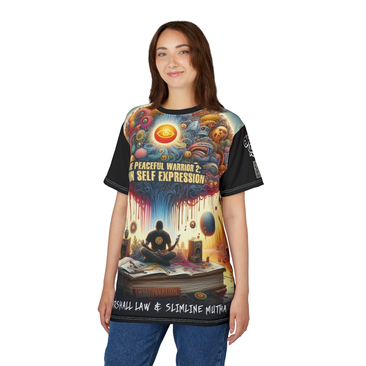 Cymarshall Law & Slimline Mutha - Unisex Cut & Sew Tee - Peaceful Warrior 2: Raw Self Expression ALBUM Tshirt for Creative Souls