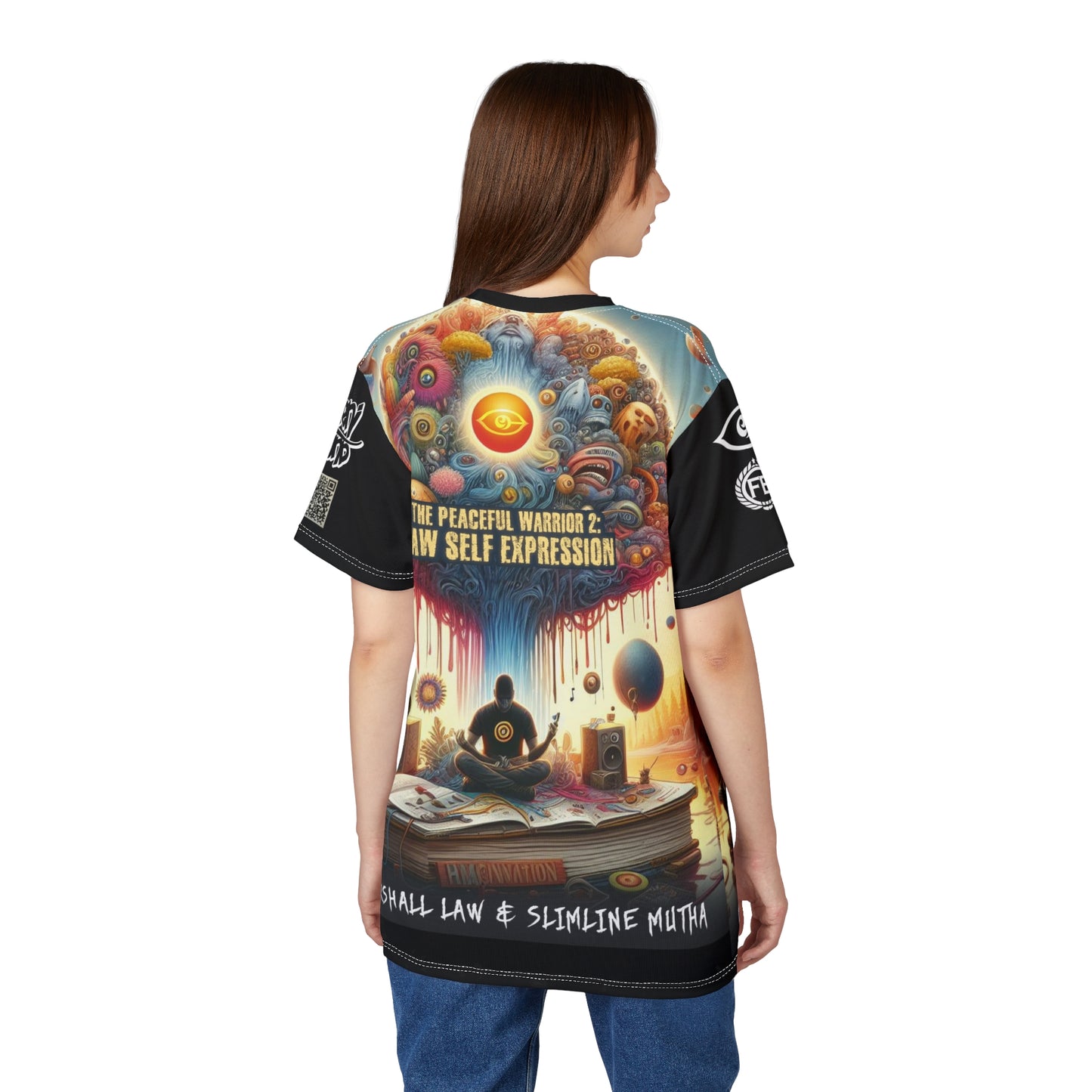 Cymarshall Law & Slimline Mutha - Unisex Cut & Sew Tee - Peaceful Warrior 2: Raw Self Expression ALBUM Tshirt for Creative Souls