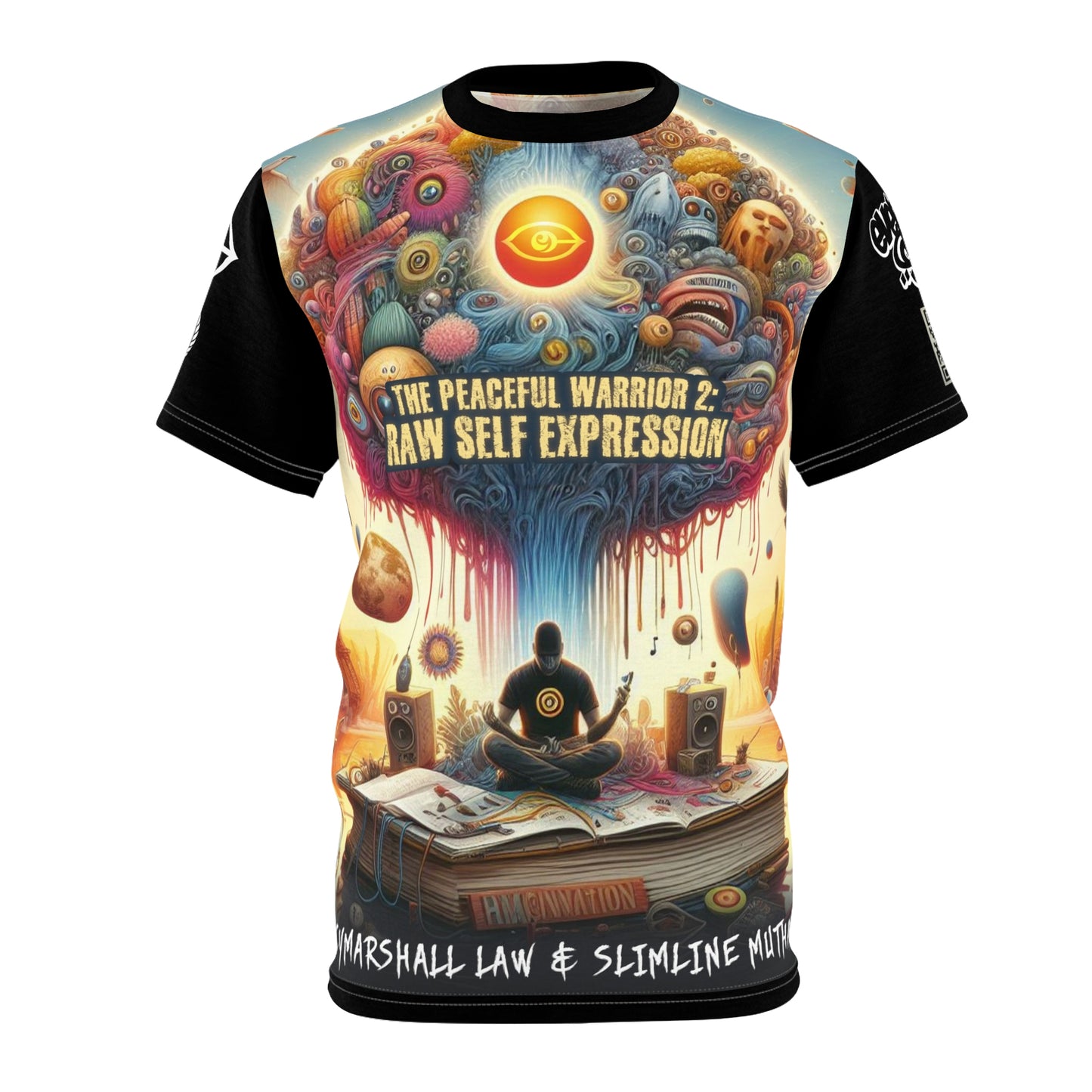 Cymarshall Law & Slimline Mutha - Unisex Cut & Sew Tee - Peaceful Warrior 2: Raw Self Expression ALBUM Tshirt for Creative Souls