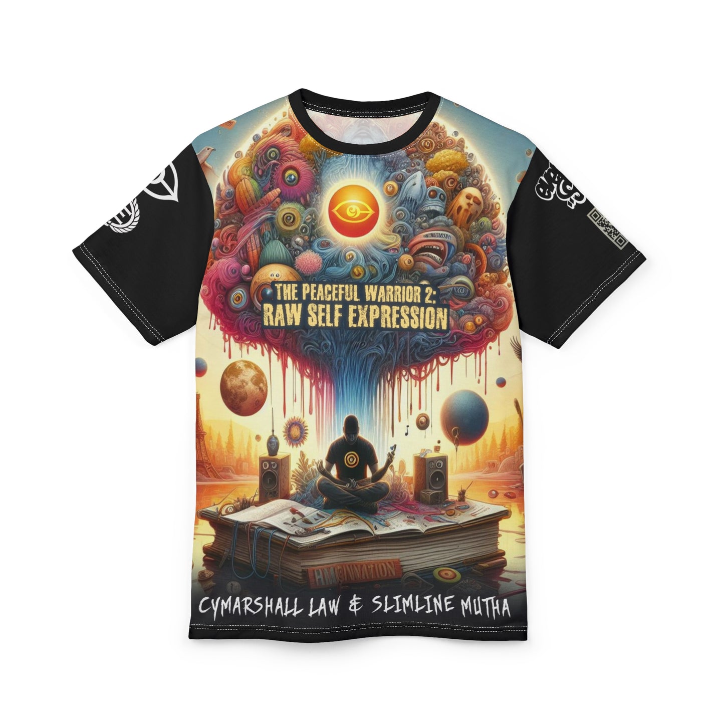 Cymarshall Law & Slimline Mutha - Unisex Cut & Sew Tee - Peaceful Warrior 2: Raw Self Expression ALBUM Tshirt for Creative Souls