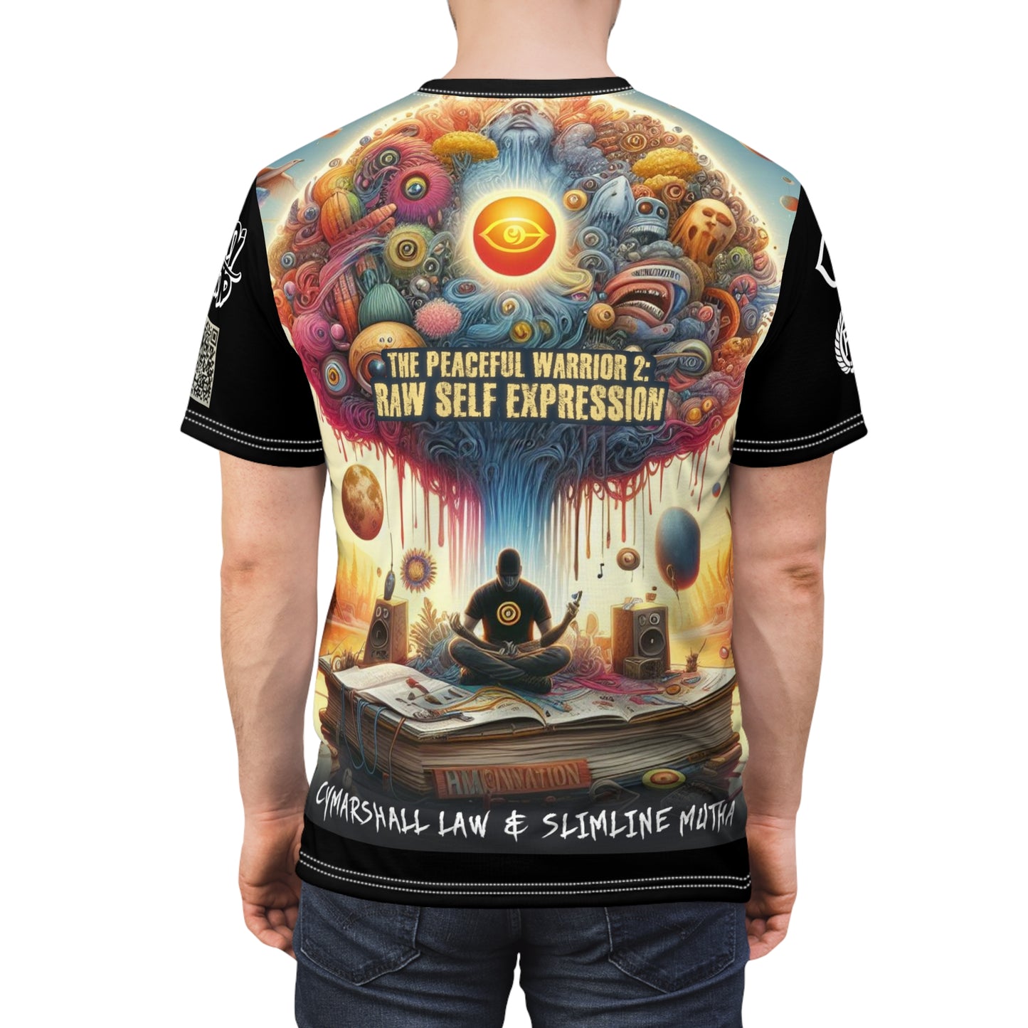Cymarshall Law & Slimline Mutha - Unisex Cut & Sew Tee - Peaceful Warrior 2: Raw Self Expression ALBUM Tshirt for Creative Souls